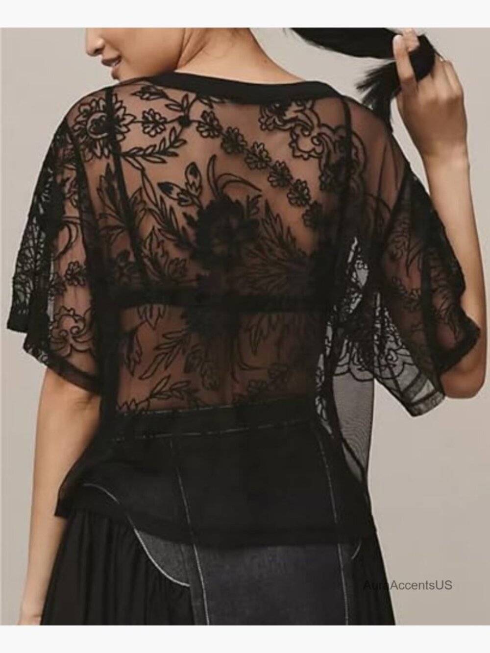 Sexy Lace Mesh 3D Floral Sheer Blouse See Through Layering Shirt Tops - Picture 2 of 7
